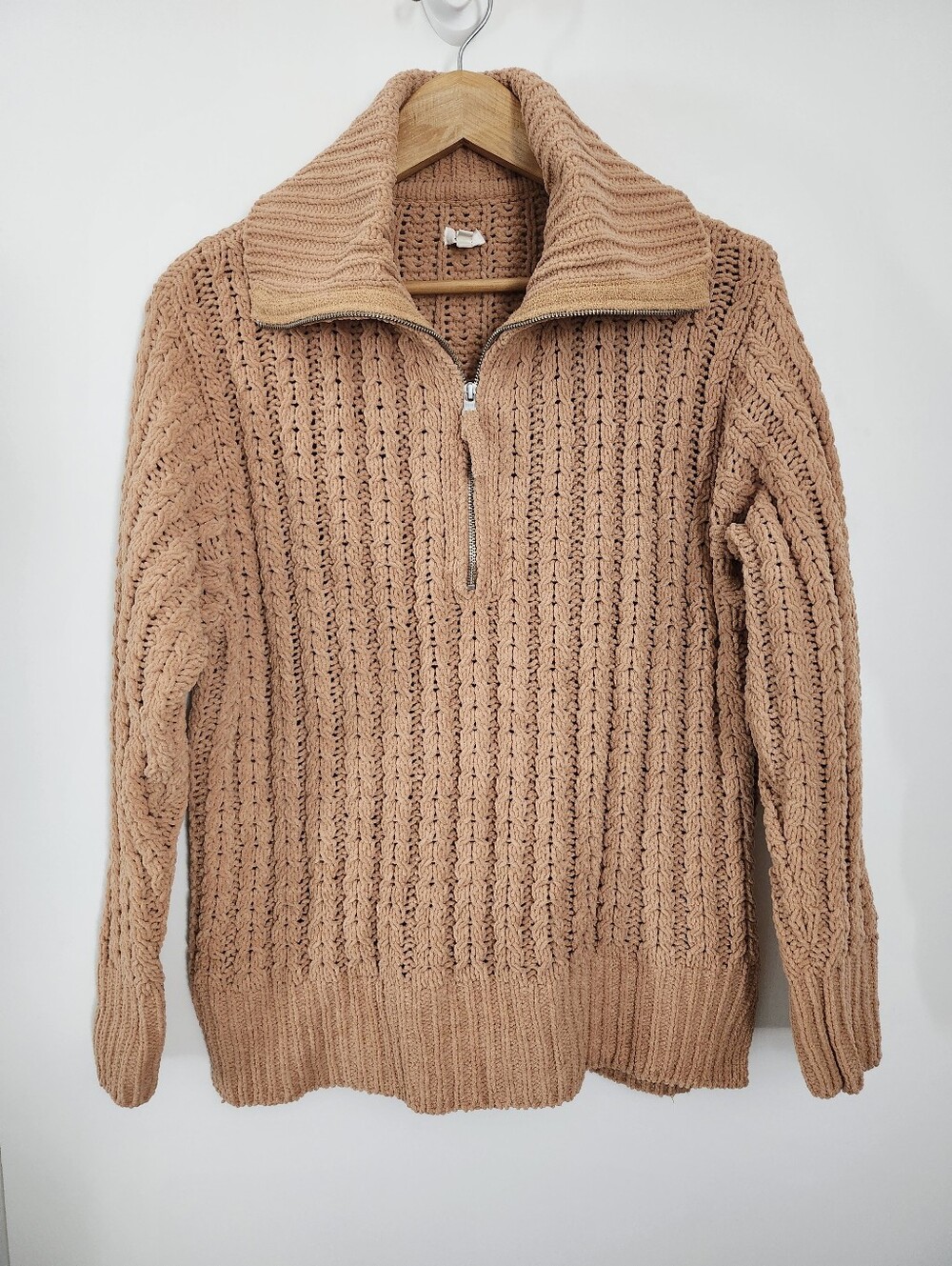 AERIE Women's Cable Knit Chunky Quarter Zip Oversized Small Pullover Sweater